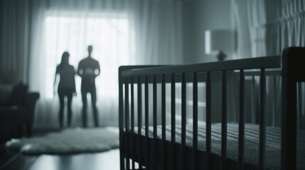 Empty baby crib symbolizing loss with emotional tones for memorial design.