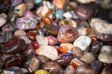 close-up of various stones of different sizes and colors