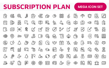 Subscription Services Icon Set. Modern and sleek icons for subscription-based platforms, perfect for enhancing user interfaces, streaming apps, SaaS products, and membership management.