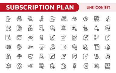 Subscription Services Icon Set. Modern and sleek icons for subscription-based platforms, perfect for enhancing user interfaces, streaming apps, SaaS products, and membership management.