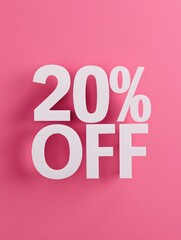 White '20% OFF' Promotional Sign on a Light Pink Background