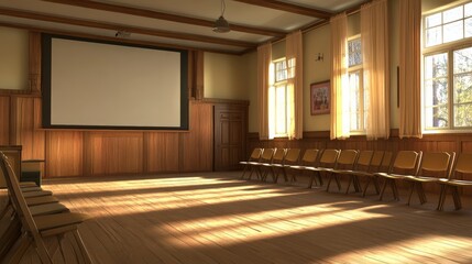 Fototapeta premium Cozy Auditorium with Wooden Walls and Warm Lighting