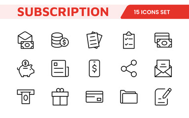 Subscription Services Icon Set. Modern and sleek icons for subscription-based platforms, perfect for enhancing user interfaces, streaming apps, SaaS products, and membership management.