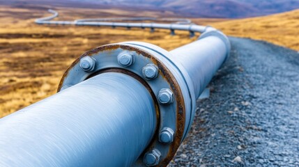 Pipeline stretching across a rugged landscape under a cloudy sky, AI