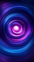 A geometric abstract background with circular patterns, concentric lines in neon blue and purple hues, soft glow radiating from the center, smooth gradients, high contrast between light and dark,