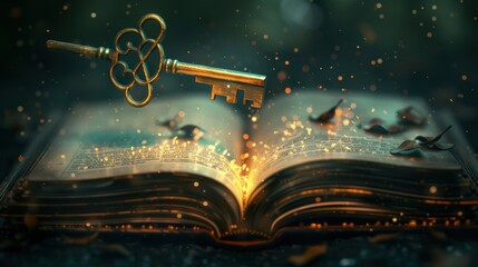Unlocking Knowledge: Symbolic Key Above Glowing Book for Educational Inspiration and Opportunity