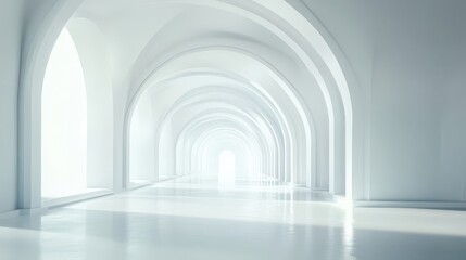 Ethereal White Hallway with Arched Ceilings