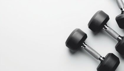 A set of dumbbells, isolated on white, with a matte finish and visible weight markings