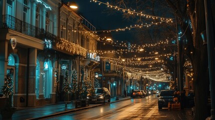 Obraz premium Enchanting Night Street with Holiday Lights