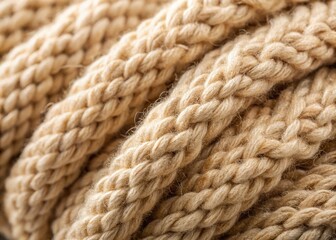 Real Beige Heather Boucle Fabric Texture - Wool Yarn Macro Photography Background
