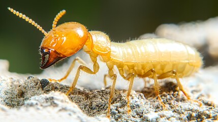 Soldier Termites: A soldier termite standing guard at the entrance of the mound, with its large, armored head and formidable mandibles. 