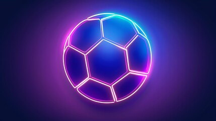 Fototapeta premium A neon glowing soccer ball with vibrant colors against a dark background, perfect for sports-themed designs and marketing materials.