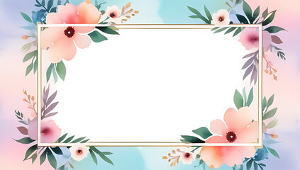 created watercolor pastel floral frame decorative border copy negative space within