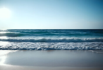 Obraz premium On the shore there is white sand, waves with clear blue water