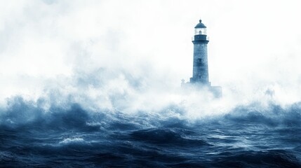 Illustration for a lighthouse in the middle of a stormy sea