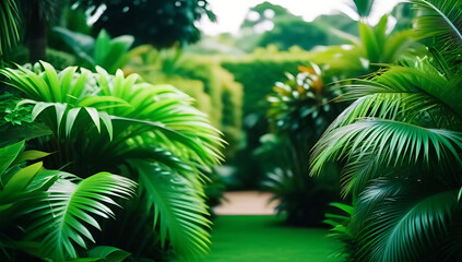 Fototapeta premium cutting set lush green tropical plants bushes often used landscaping designs