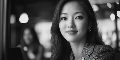 Fototapeta premium Asian Woman in Modern Urban Setting