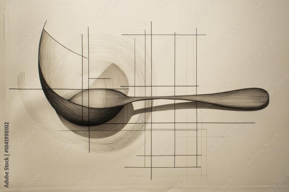 Fototapete an interplay of simple lines form the shapes of a spoon and cup against a clean background, highligh