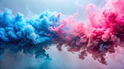 Fototapeta premium Colorful abstract pink and blue smoke in the sky for aerial gender reveal