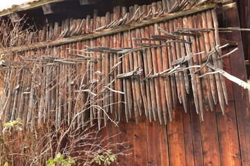 Heinzen for drying hay at an old hut in the Alps