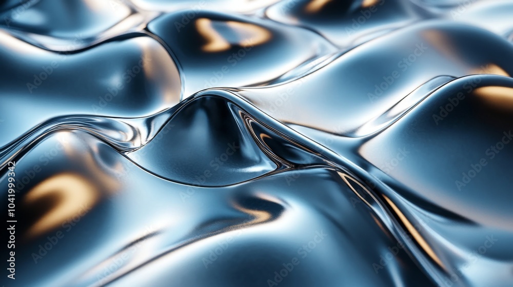 Leinwandbilder The artwork features a mesmerizing arrangement of metallic waves that reflect light in an artistic display, showcasing dynamic motion and smooth texture.