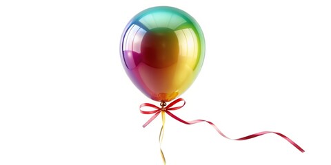 depth of field birthday balloon with ribbon on isolated white background