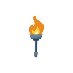 Vector illustration with torch with metal handle and orange flame. Symbol of victory.
