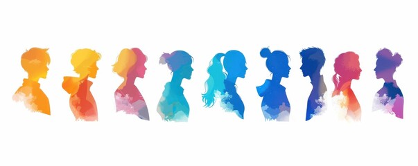 Set of colorful human silhouette avatars in various styles and vibrant colors, ideal for social media.