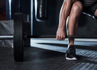 Gym, hands and person with barbell for workout, stability and balance with fitness for muscle...