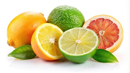 Depth of field citrus fruits isolated on white background