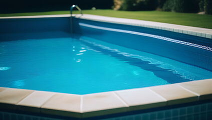 Obraz premium turbid blue water surrounds small swimming pool cuts made surface