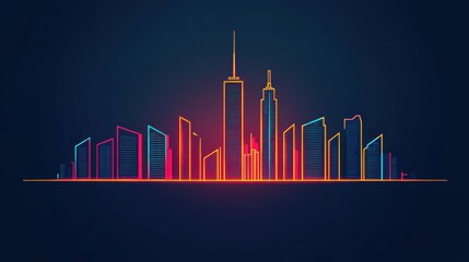 Fototapeta premium Glowing City Outline in Neon Colors