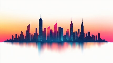 Fototapeta premium Glowing Outline of an Urban City Skyline at Dusk