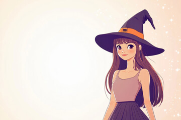 Blond lady with witch hat posing in studio, elegant dress and glamorous smile,Generated By Ai