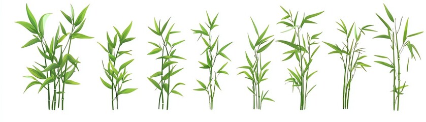 Obraz premium Bamboo plant collection on white isolated background.
