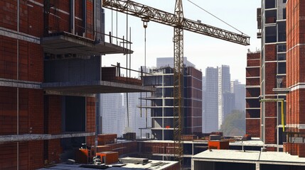 Naklejka premium Construction Site with Crane and Building Framework