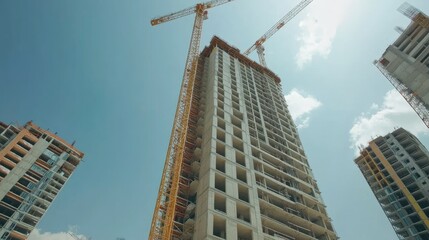 Urban Construction Site with Tall Buildings and Cranes
