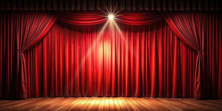 Theater stage with red curtain and spotlight