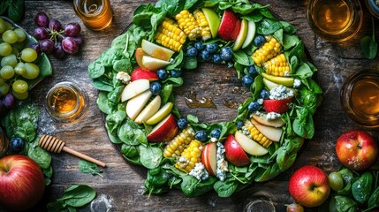 Fresh Salad Wreath with Fruits and Vegetables