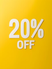 White '20% OFF' Promotional Sign on a Yellow Background