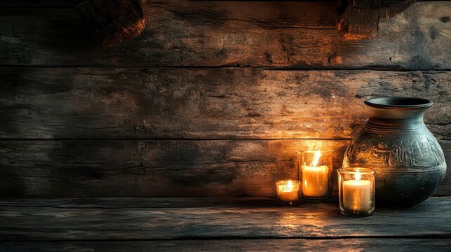 Greek aulos against a rustic wall candlelight reflecting on its surface atmospheric