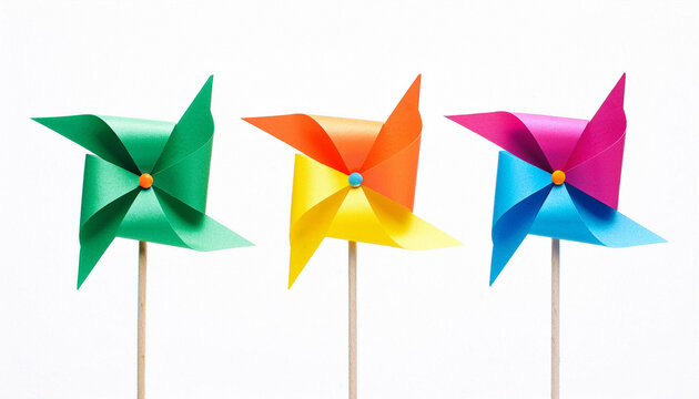 Closeup Indian pinwheel or windmill paper origami isolated on white backgroun