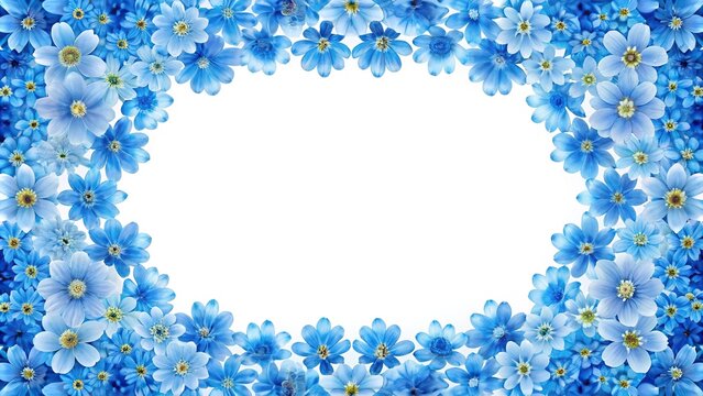 Symmetrical white background with blue flower frame at the bottom