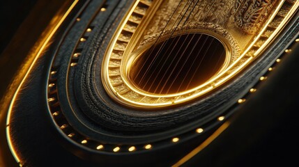 Obraz premium Harp sound hole elegant shape and craftsmanship captured under soft gentle light