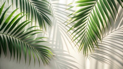 Depth of field light background with shadow from palm leaves on wall