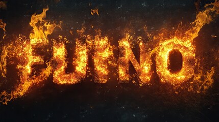 Inferno text effect, fire orange color editable text style on dark grunge textured background .