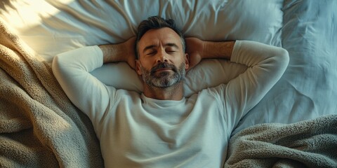 Mature Man Resting in Bed