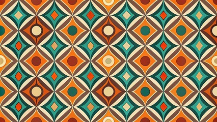 Depth of Field mid century modern seamless pattern geometric shapes in retro colors abstract repeating geometry background