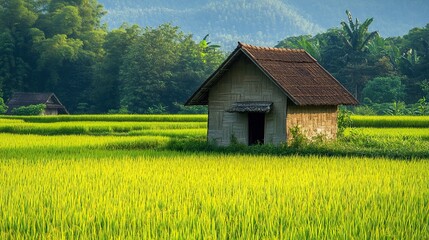 Fototapeta premium House in the rice field