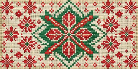 Scandinavian Winter Folk Design for Christmas Letter and Card Background in Ethnic Style with Colorful Embroidered